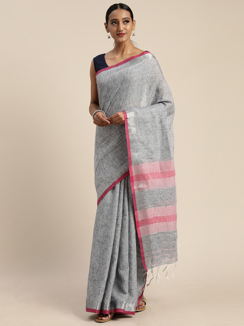 

Pisara Grey Melange Solid Linen Blend Saree