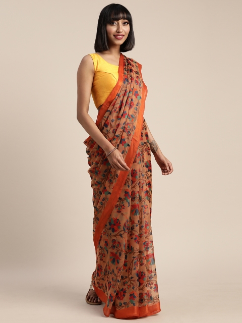 

Pisara Orange & Brown Brasso Floral Printed Saree
