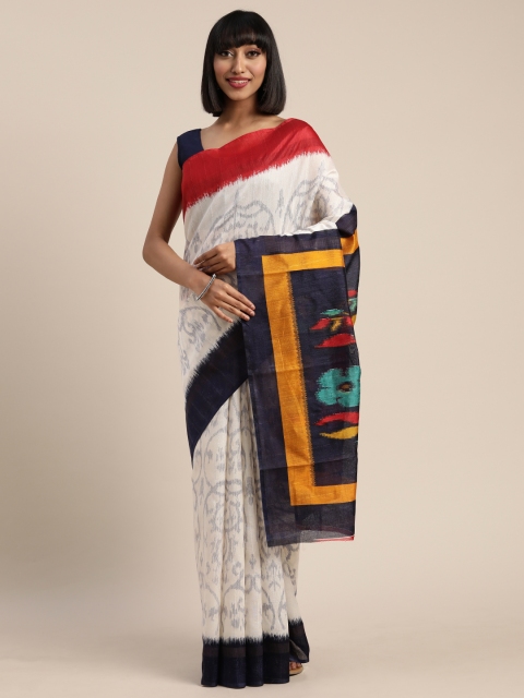 

Pisara Off-White & Navy Blue Silk Cotton Printed Saree