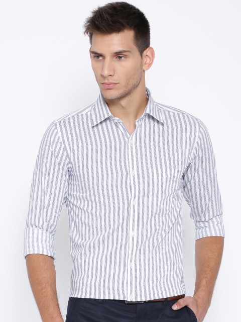 

American Crew White & Navy Striped Slim Smart Casual Shirt