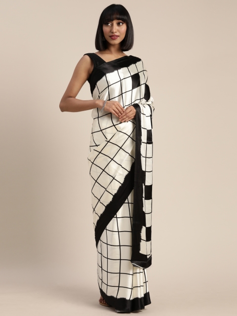 

Pisara White & Black Satin Checked Saree