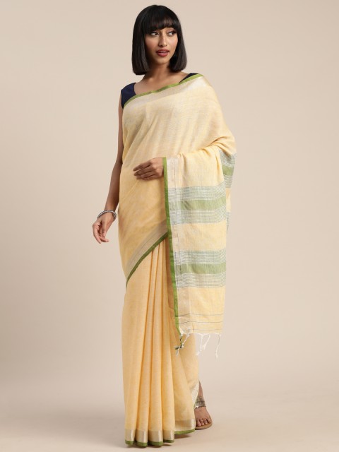 

Pisara Yellow Solid Linen Blend Saree