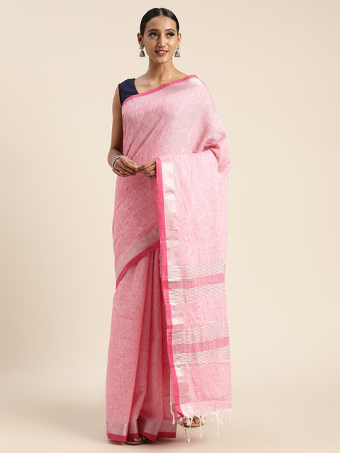 

Pisara Pink Solid Linen Blend Saree
