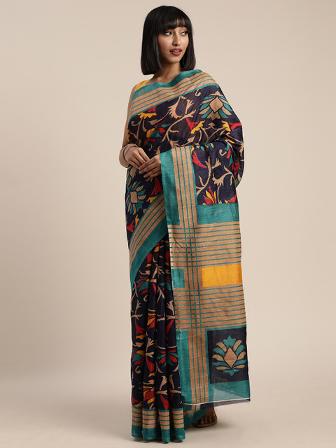 

Pisara Navy Blue & Red Silk Cotton Floral Printed Saree