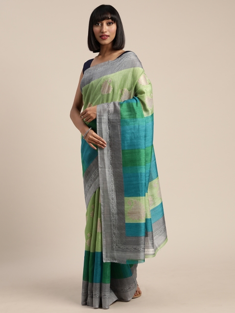 

Pisara Lime Green & Grey Silk Cotton Printed Saree
