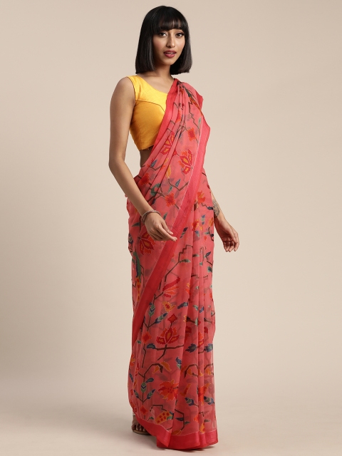 

Pisara Pink & Green Brasso Floral Woven Design Saree