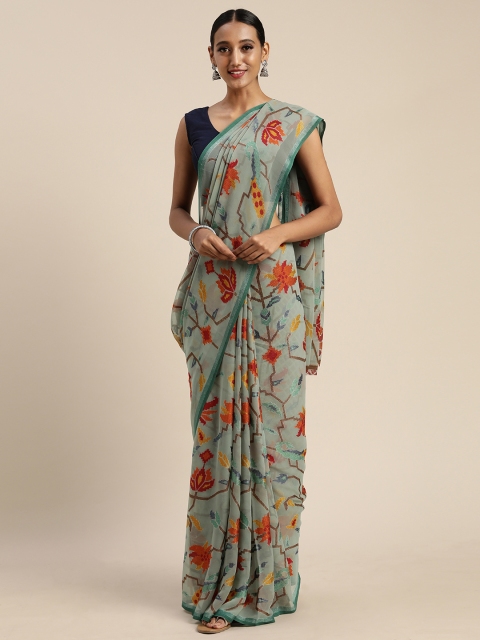 

Pisara Sea Green Floral Printed Brasso Saree