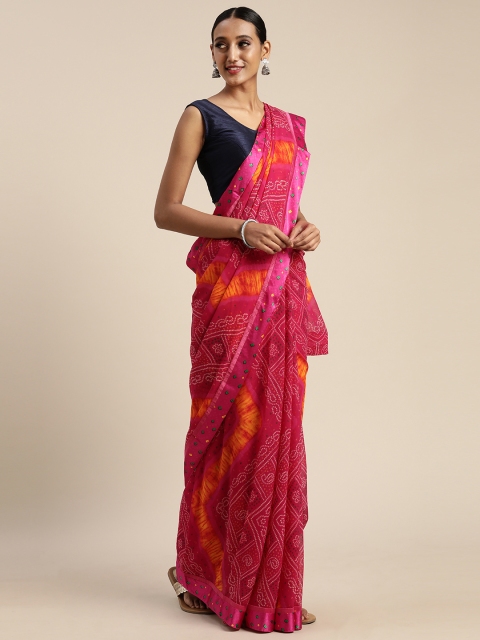 

Pisara Pink Satin Printed Bandhani Saree