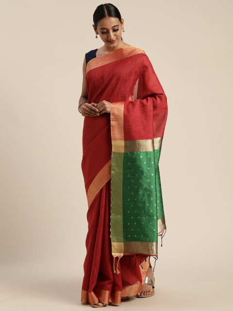 

Pisara Red & Green Jute Cotton Checked Saree