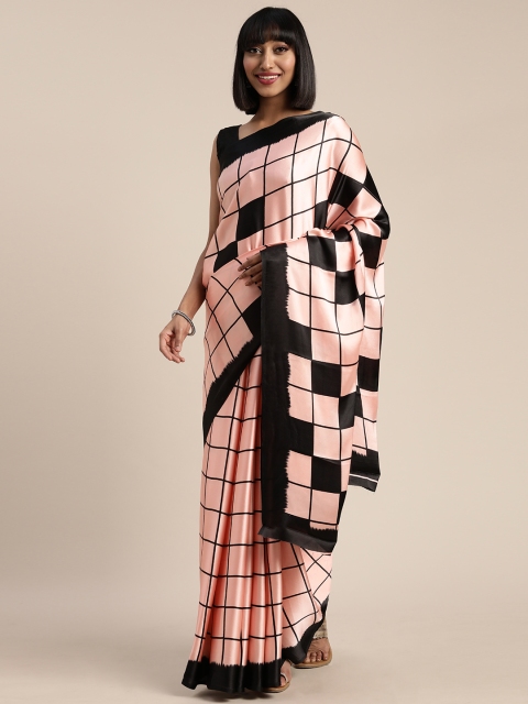 

Pisara Peach-Coloured & Black Satin Checked Saree