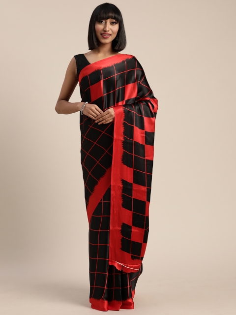 

Pisara Black & Red Satin Checked Saree