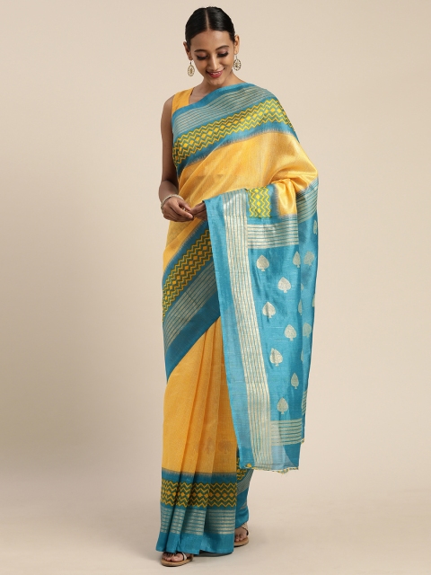 

Pisara Yellow & Blue Silk Cotton Printed Saree