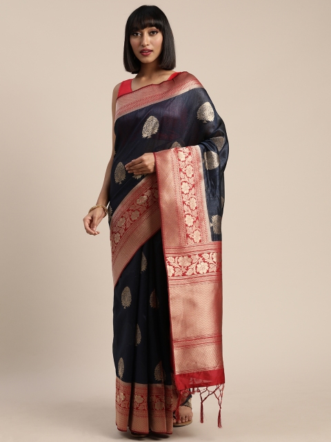 

Pisara Navy Blue & Red Silk Cotton Woven Design Banarasi Saree