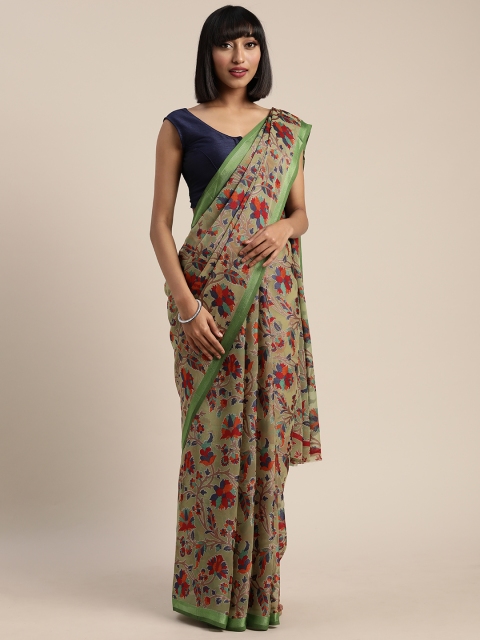 

Pisara Olive Green & Red Brasso Floral Printed Saree