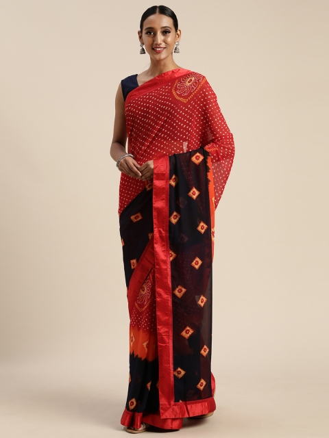 

Pisara Red & Black Satin Printed Bandhani Saree