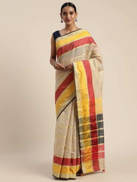 

Pisara Beige & Golden Silk Cotton Striped Chanderi Saree