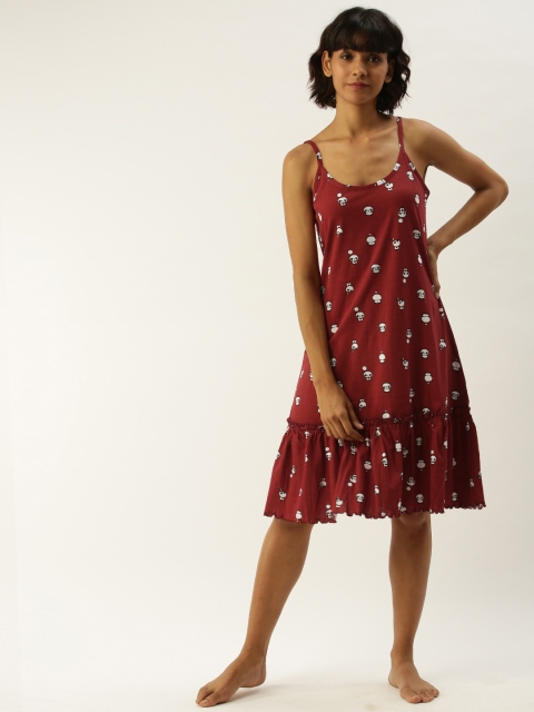 

Slumber Jill Maroon & White Printed Nightdress