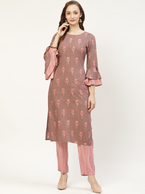 

Prakrti Women Mauve & Pink Foil Floral Printed Kurta with Trousers