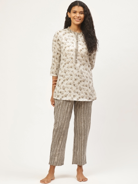

Prakrti Women Off-White & Grey Floral Printed Night Suit