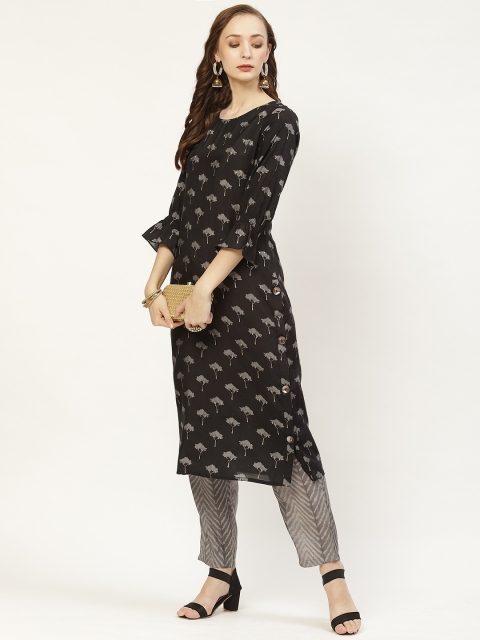 

Prakrti Women Black & Grey Digital Foil Tree Print Kurta with Trousers
