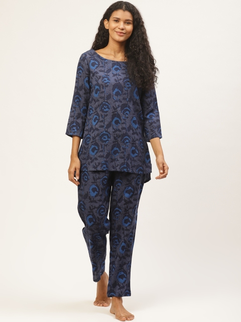 

Prakrti Women Navy Blue Indigo Print Night Suit