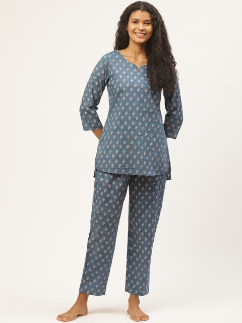

Prakrti Women Blue & White Printed Night Suit