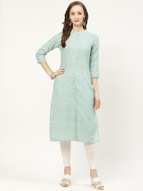 

Prakrti Women Blue & Off-White Checked Straight Sustainable Kurta
