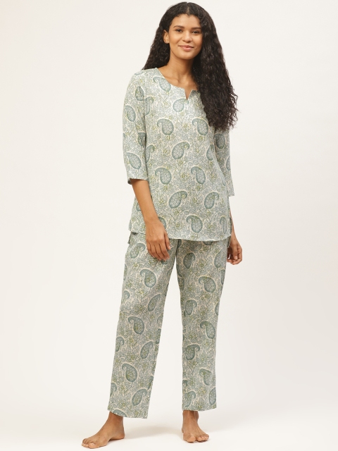 

Prakrti Women Beige & Green Printed Night Suit