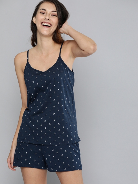 

Mast & Harbour Women Navy Blue & White Printed Night suit