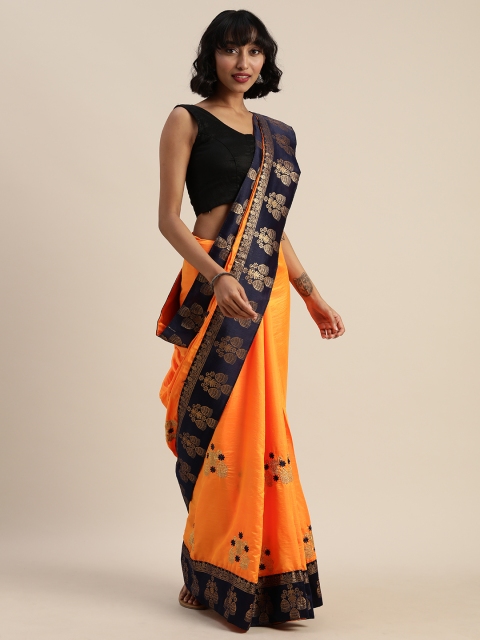

Sugathari Mustard Yellow Embroidered Poly Silk Saree
