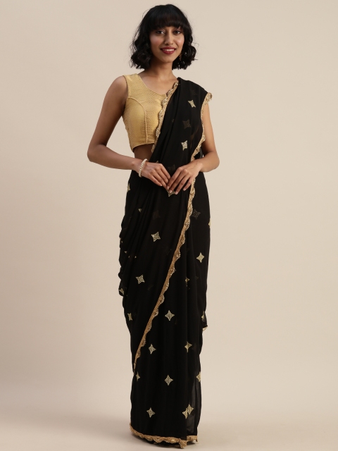 

Sugathari Black & Red Poly Georgette Embroidered Saree with Embellishments