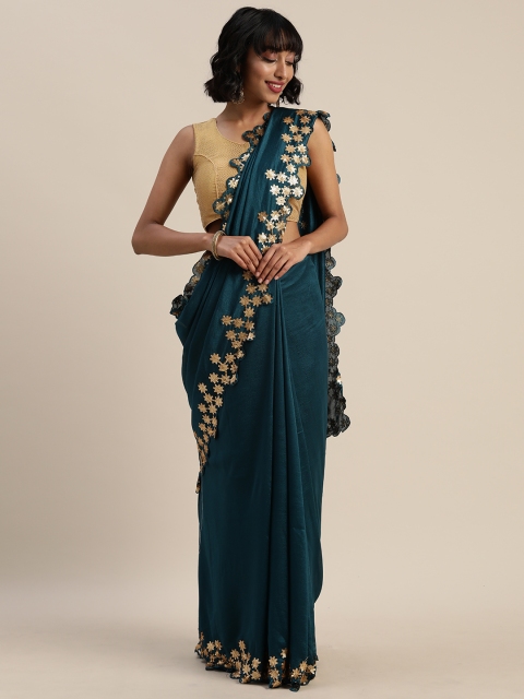 

Sugathari Green Sequinned Poly Silk Saree