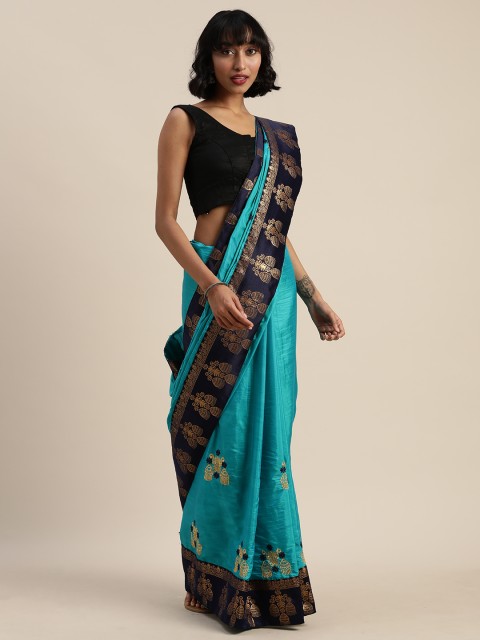 

Sugathari Turquoise Blue Embroidered Poly Silk Saree