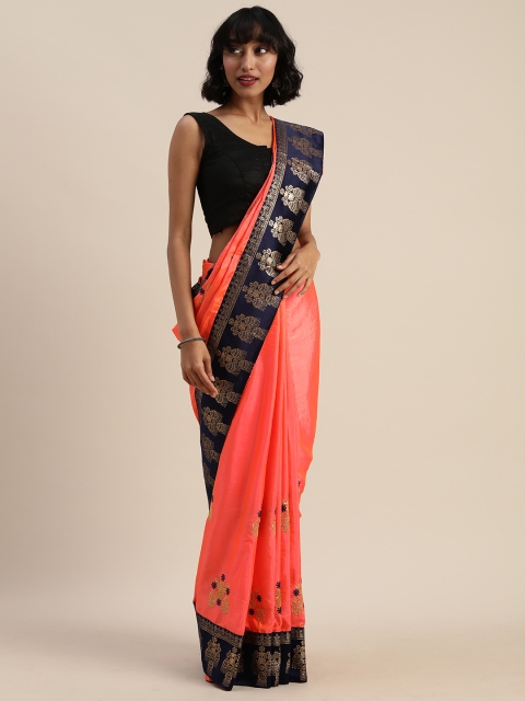 

Sugathari Orange Embroidered Poly Silk Saree