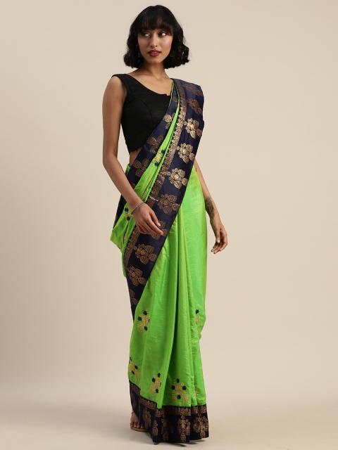

Sugathari Green Embroidered Poly Silk Saree