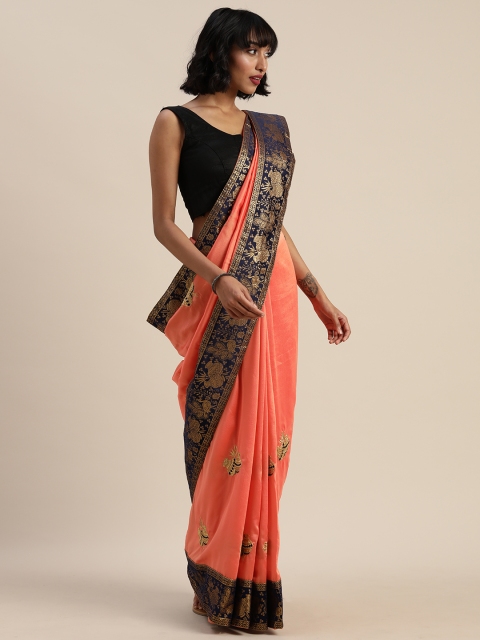 

Sugathari Peach-Coloured Embroidered Poly Silk Saree