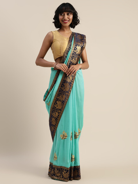 

Sugathari Blue Embroidered Poly Silk Saree