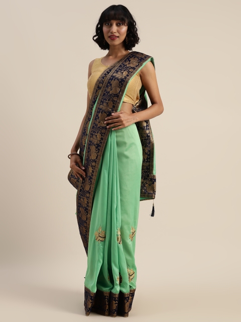 

Sugathari Sea Green Embroidered Poly Silk Saree