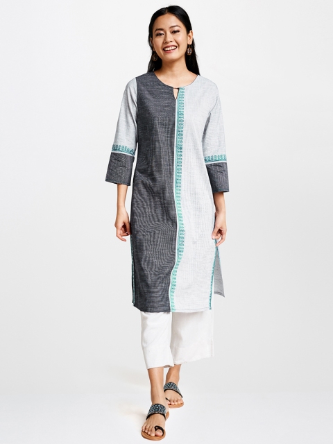 

Global Desi Women Grey Colourblocked Straight Kurta