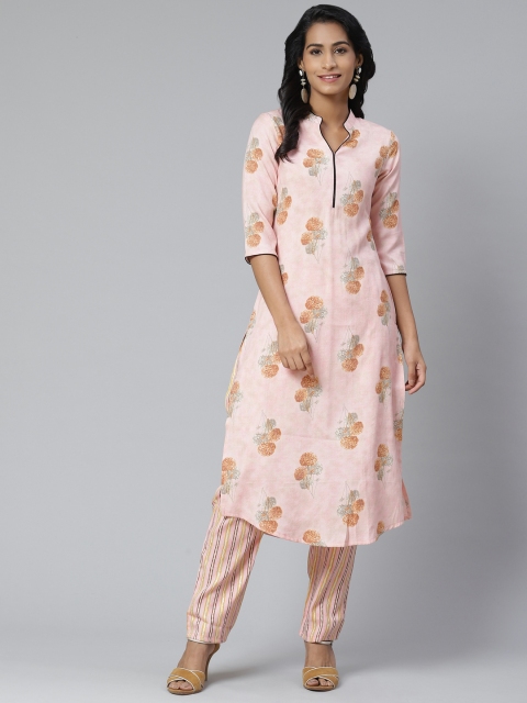 

Sbo Fashion Women Pink & Brown Floral Printed Kurta with Trousers