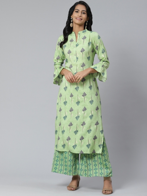 

Sbo Fashion Women Green & Charcoal Grey Floral Printed Kurta with Palazzos