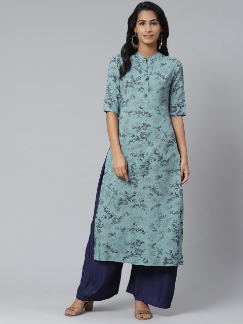 

Sbo Fashion Women Blue Floral Printed Straight Kurta