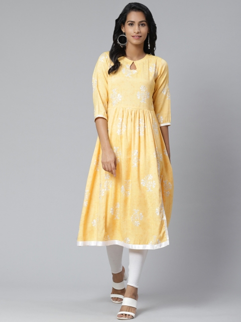 

Sbo Fashion Women Yellow & White Printed A-Line Kurta