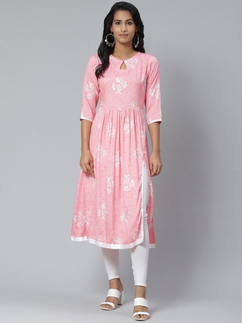 

Sbo Fashion Women Pink & White Printed A-Line Kurta