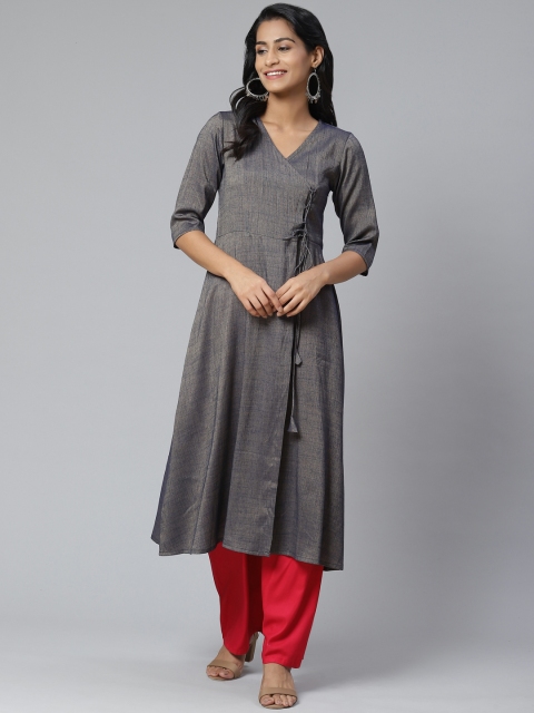 

Sbo Fashion Women Navy Blue Dual-Toned Solid A-Line Angrakha Kurta