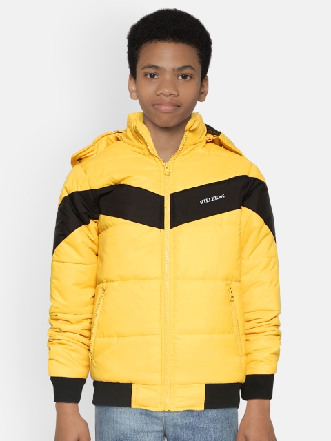 

Killer Boys Yellow & Black Colourblocked Bomber Jacket with Detachable Hood