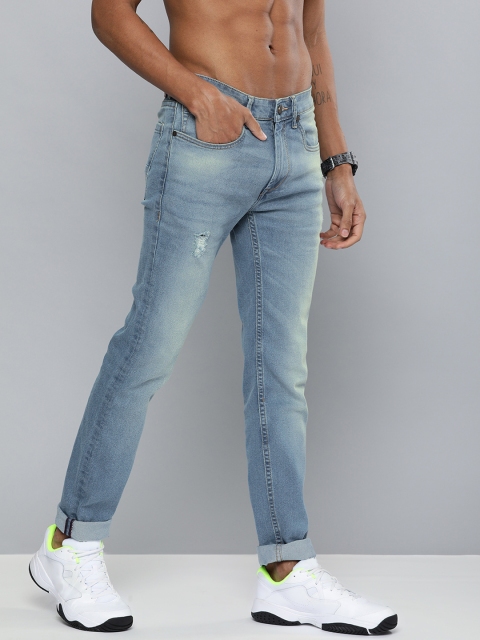 

HERE&NOW Men Blue Slim Fit Mid-Rise Low Distress Stretchable Jeans