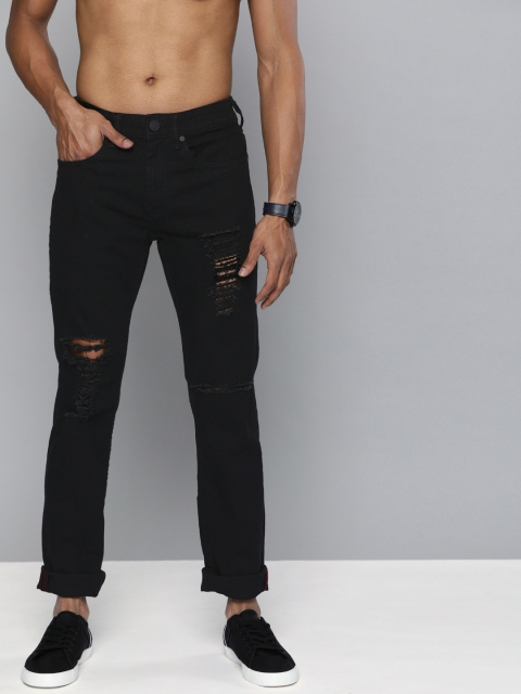 

HERE&NOW Men Black Slim Fit Mid-Rise Highly Distressed Stretchable Jeans