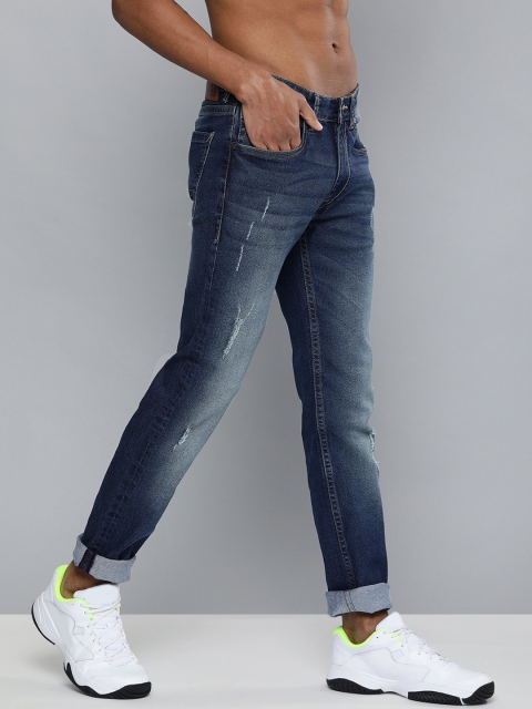 

HERE&NOW Men Navy Blue Slim Fit Mid-Rise Mildly Distressed Stretchable Jeans