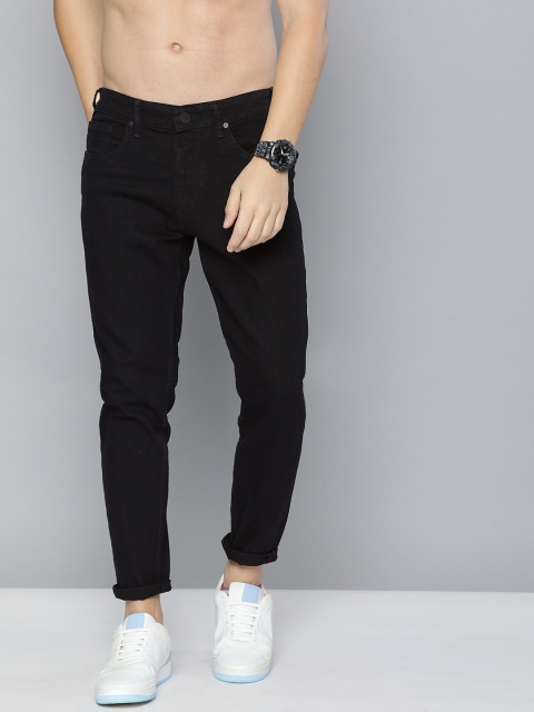 

HERE&NOW Men Black Ankle Slim Tapered Fit Mid-Rise Clean Look Stretchable Jeans
